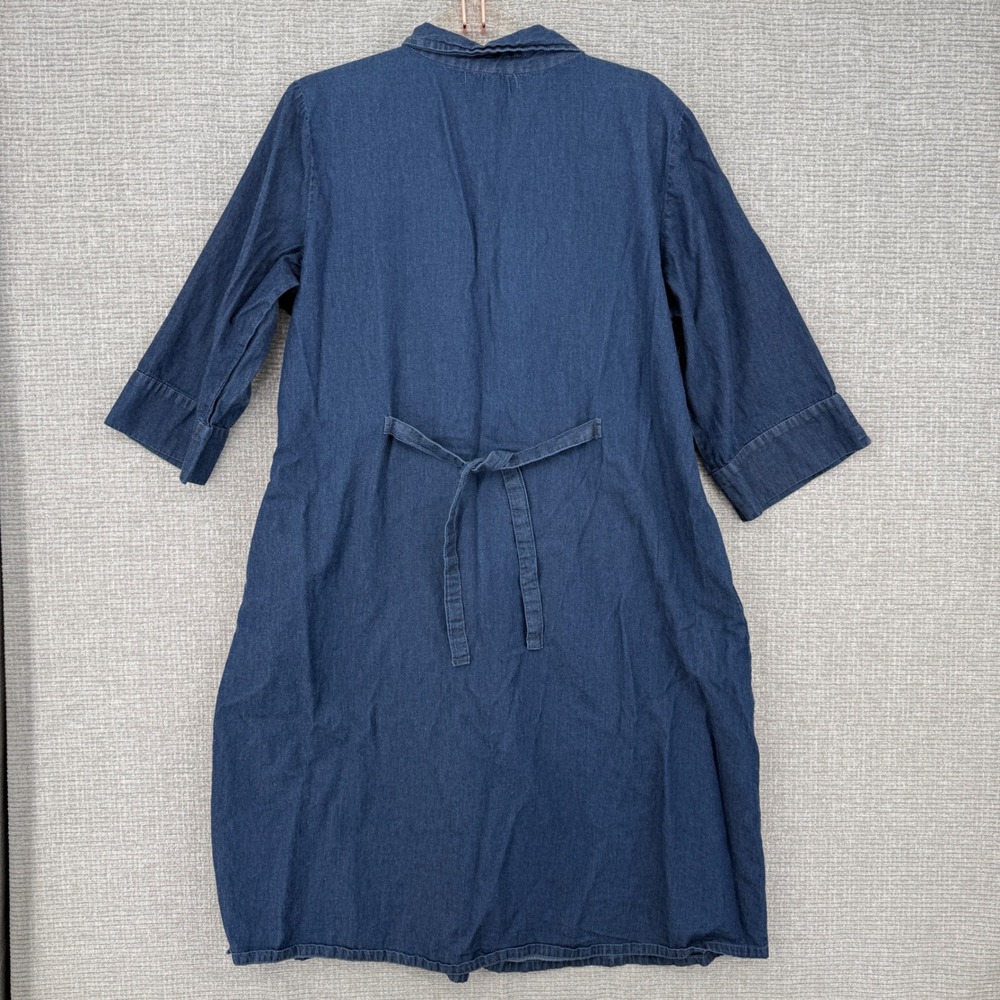 La Cera Denim Embroidered Floral Shirt Dress Women L Blue Cotton Boho Cottage - Picture 2 of 11